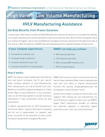 High Variety Low Volume Manufacturing - Wisconsin Manufacturing ...