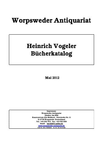 Worpsweder Antiquariat Heinrich Vogeler Bücherkatalog Mai 2012