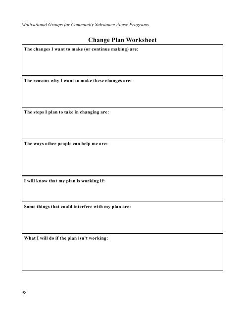 Motivation To Change Worksheets