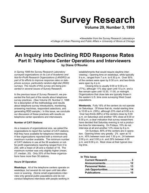No 3 Survey Research Laboratory University Of Illinois At Chicago