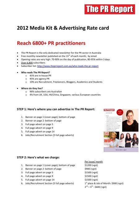 The Pr Report 2011 2012 Media Kit Advertising Rate Card