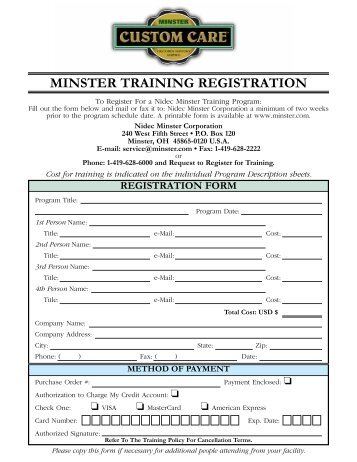 To Download Registration Form (pdf format) - Minster Machine ...