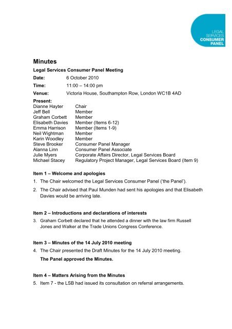Minutes (pdf, 161kb) - Legal Services Consumer Panel