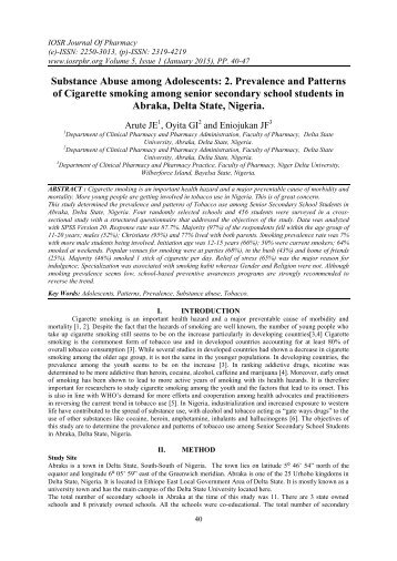 Substance Abuse among Adolescents: 2. Prevalence and Patterns of Cigarette smoking among senior secondary school students in Abraka, Delta State, Nigeria.