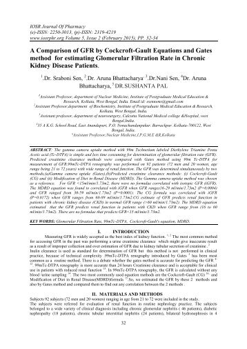 A Comparison of GFR by Cockcroft-Gault Equations and Gates method for estimating Glomerular Filtration Rate in Chronic Kidney Disease Patients.