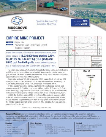 EMPIRE MINE PROJECT - Musgrove Minerals Corp.