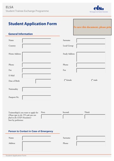 Student Application Form - ELSA Germany