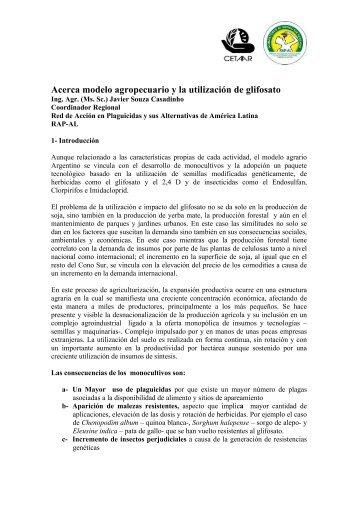 Acerca modelo agropecuario y la utilización de glifosato