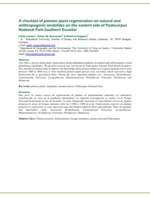 A checklist of pioneer plant regeneration on natural and ...