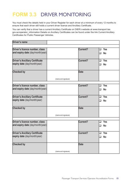 Operator Accreditation Manual - Forms - Transport