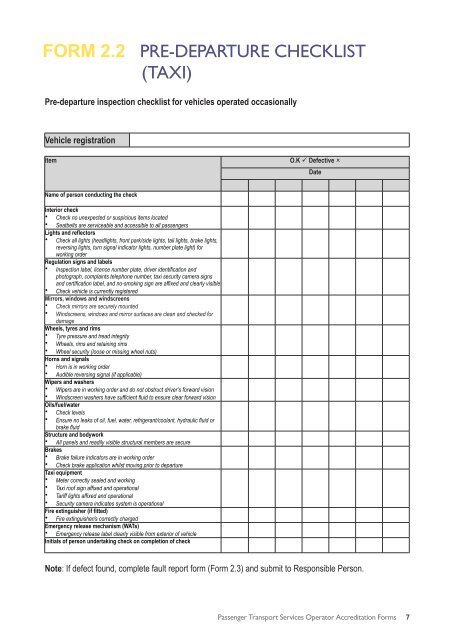 Operator Accreditation Manual - Forms - Transport