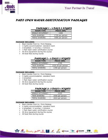 PADI OPEN WATER CERTIFICATION PACKAGES - al Quds Travel