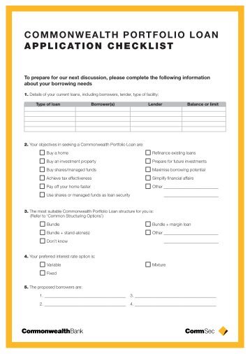 commonwealth portfolio loan application checklist - ComSec