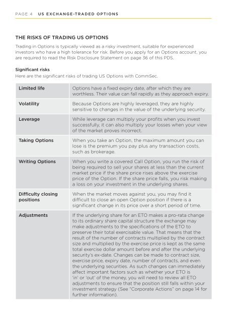 US ExchangE- TradEd OpTiOnS prOdUcT diSclOSUrE ... - CommSec