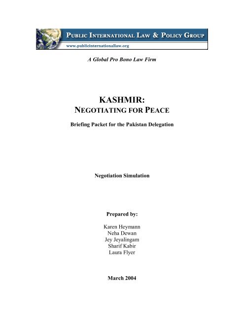 Pakistan Delegation Negotiation Briefing Packet - PILPG