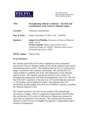 Title: Strengthening Albania's Judiciary: The Role and ... - PILPG