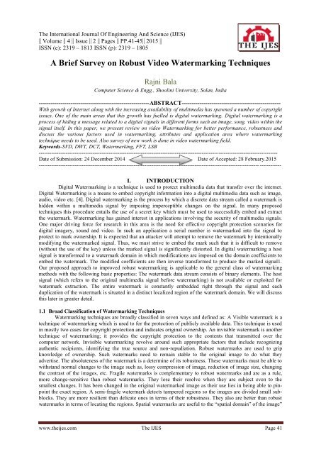 A Brief Survey on Robust Video Watermarking Techniques