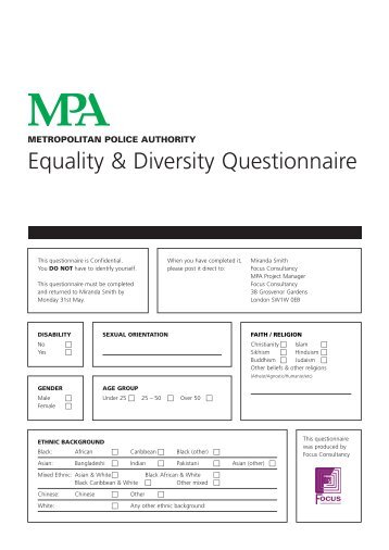 Focus Consultancy Equality and Diversity Questionnaire