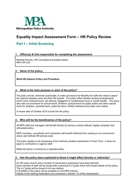 Work-life balance Policy and Procedure