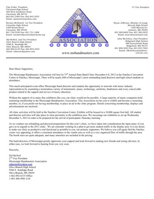 Vendor Mailout for State Clinic - Mississippi Bandmasters Association