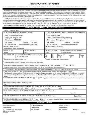 JOINT APPLICATION FOR PERMITS - City of Riggins