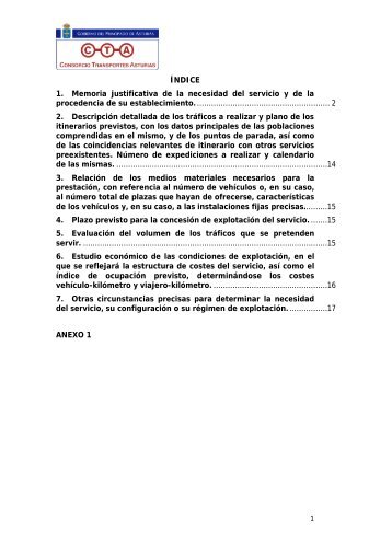 ÍNDICE 1. Memoria justificativa de la necesidad del servicio y de la ...