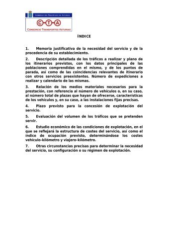 ÍNDICE 1. Memoria justificativa de la necesidad del servicio y de la ...