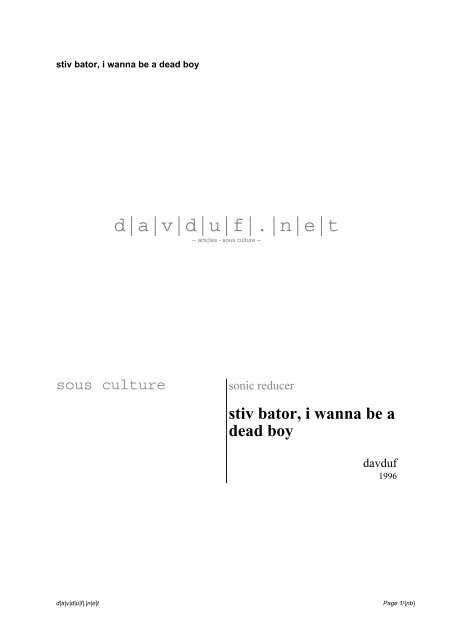 stiv bator, i wanna be a dead boy - davduf.net