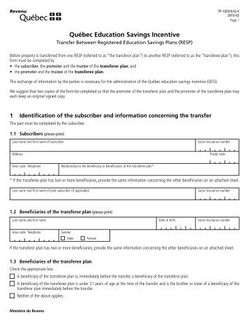 Transfer Between Registered Education Savings Plans - Disnat