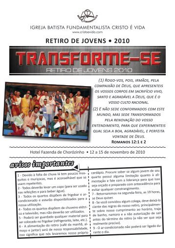 Transforme-se - Romanos 12:1-2 - Cristo Ã© Vida