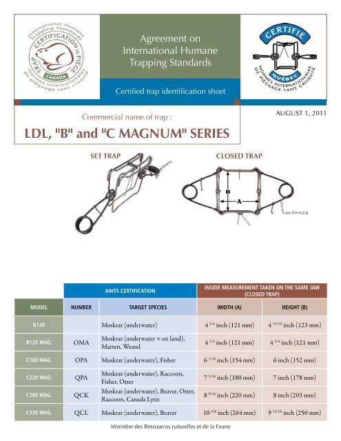 Certified Trap Identification Sheets (PDF) - Fur Institute of Canada