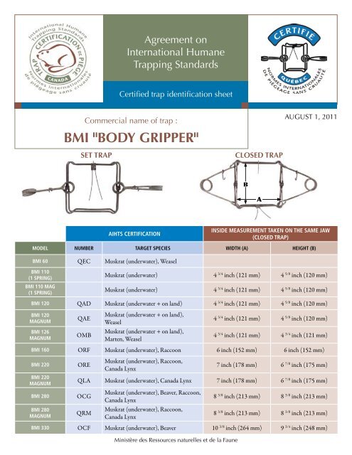 Certified Trap Identification Sheets (PDF) - Fur Institute of Canada