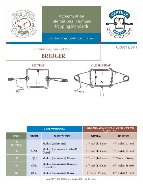 Certified Trap Identification Sheets (PDF) - Fur Institute of Canada