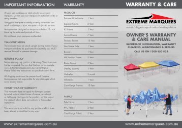 WARRANTY & CARE - Extreme Marquees