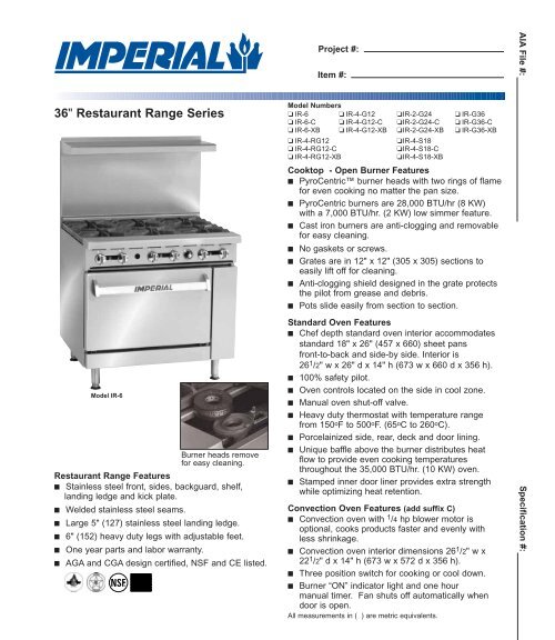Specification Sheet Unisource food Equipment