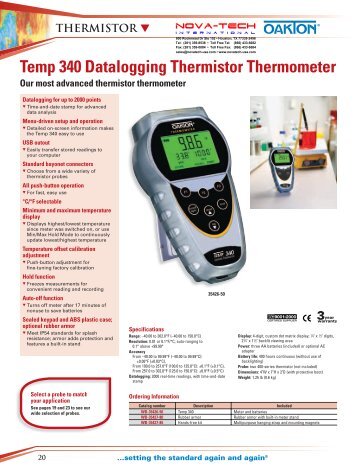 Oakton Temp 340 Datalogging Thermistor Thermometer Data Sheet