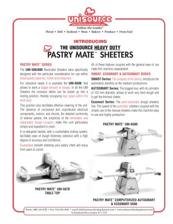 Pastry Mate Sheeters - Unisource food Equipment