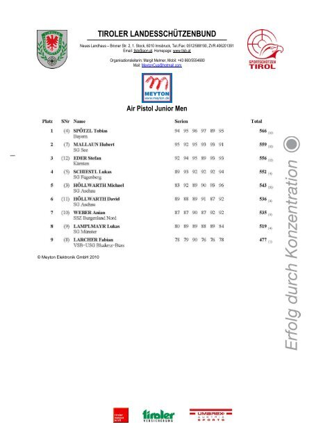 Meyton Cup Tirol - Luftgewehr - Luftpistole > Innsbruck