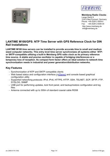 LANTIME M100/GPS: NTP Time Server with GPS ... - inl system ab