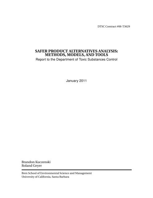 Safer Product Alternatives Analysis - the Department of Toxic ...