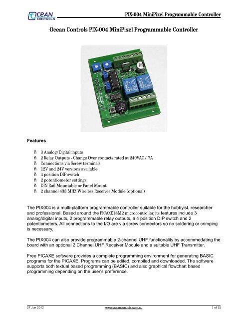 Download user manual - Ocean Controls