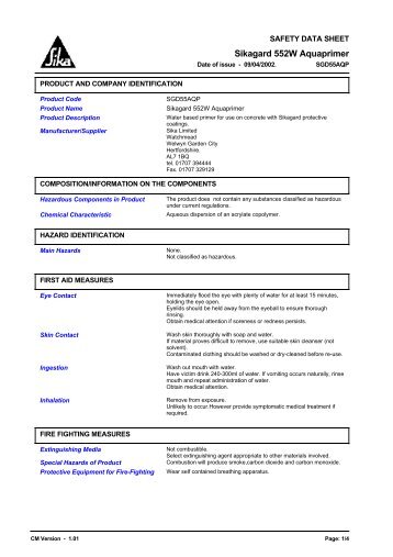 1941 Sikagard 552W Aquaprimer (English) Chemware MSDS ...