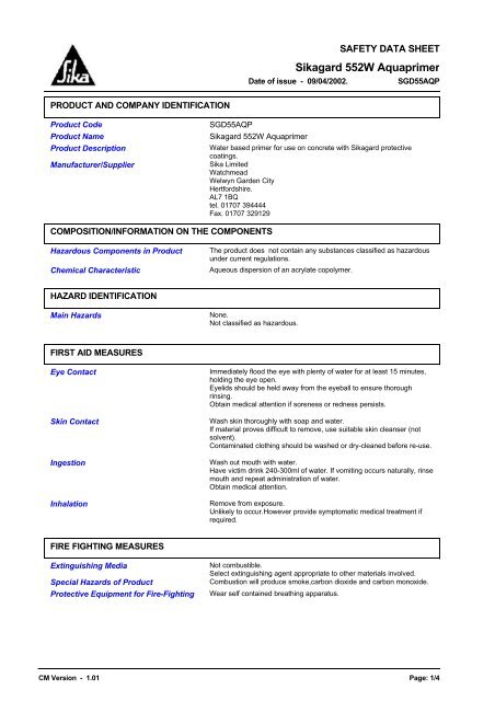 1941 Sikagard 552W Aquaprimer (English) Chemware MSDS ...