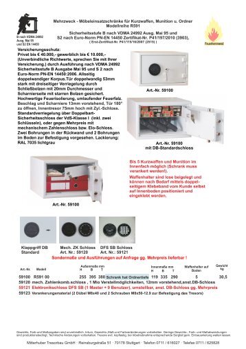 Modellreihe R591 Sicherheitsstufe B nach VDMA 24992 ... - Tresor