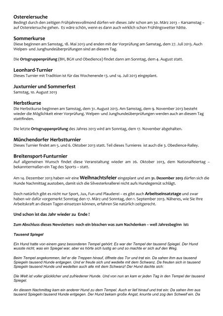 NEWSLETTER JÃ¤nner 2013 - Hundeschule Muenchendorf