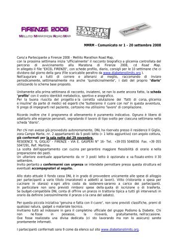 MMRM – Comunicato nr 1 – 20 settembre 2008 - Diabete No Limits