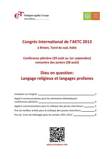 CongrÃ¨s International de l'AETC 2013 Dieu en question: Langage ...