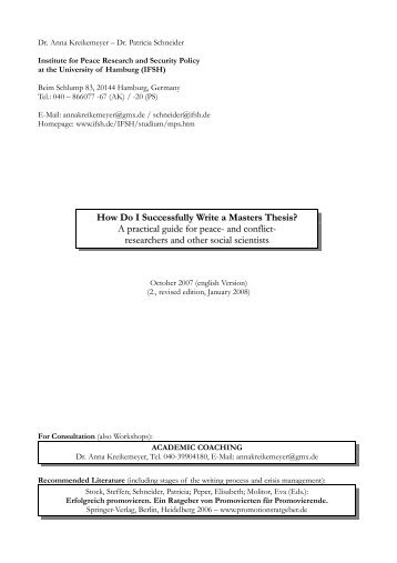 How Do I Successfully Write a Masters Thesis? - the Homepage of ...