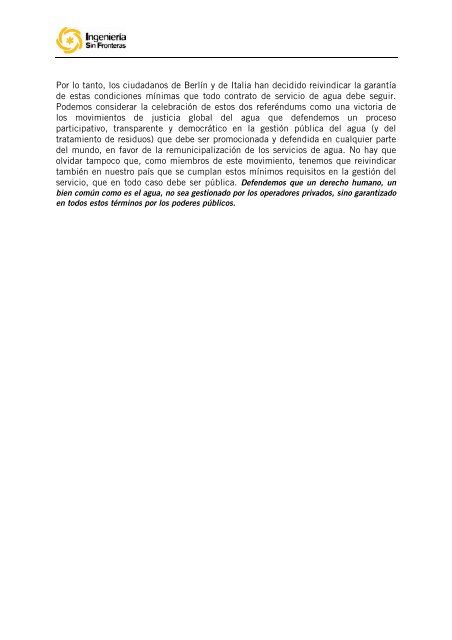 "El camino para la gestiÃ³n pÃºblica y participativa del agua" - ISF