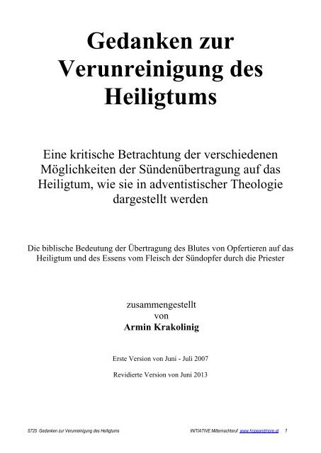 Gedanken zur Verunreinigung des Heiligtums - Hopeandmore.at